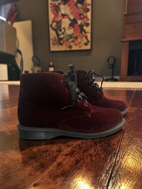 Doc Marten Burgundy Velvet Lana Lace-Up Ankle Boot 7